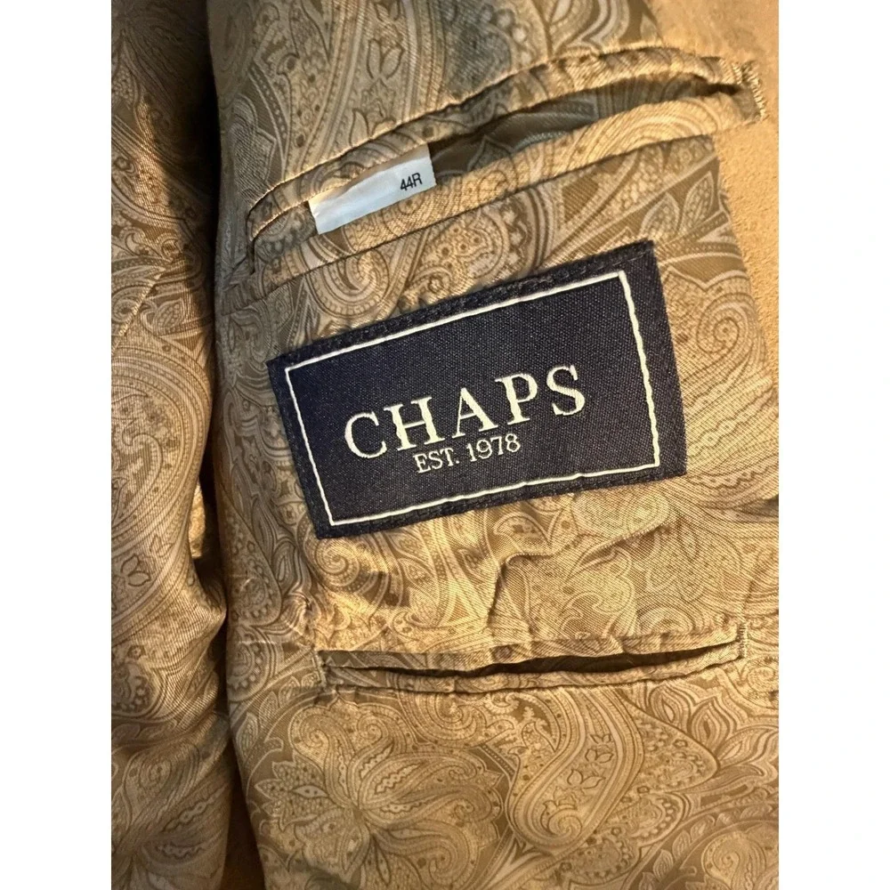 Chaps Blazer Sport Coat Mens 44R Brown Suede Look Polyester Classic Jacket